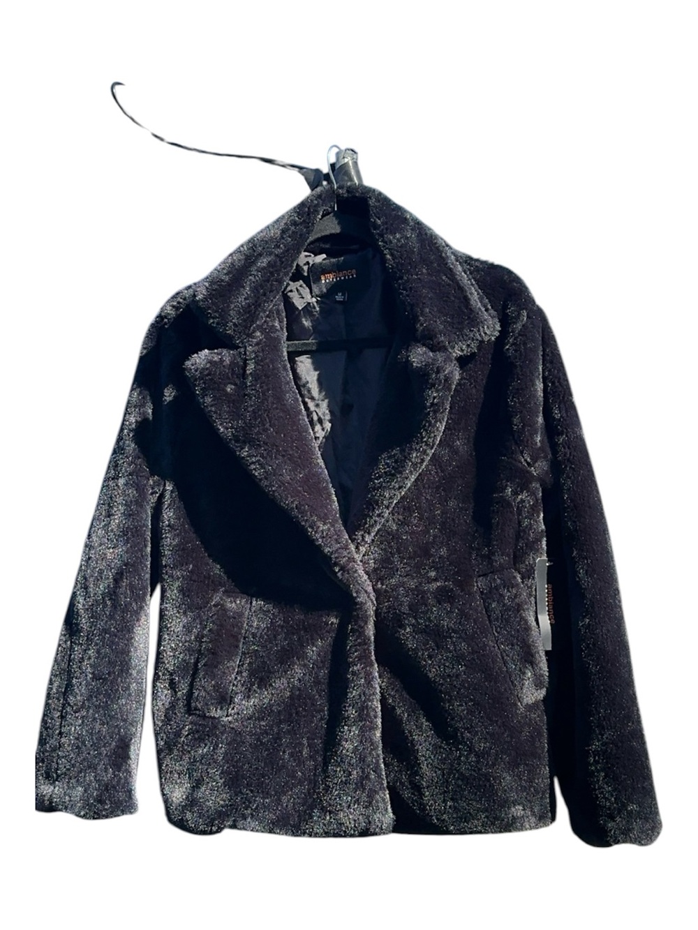 Ambiance Plush Black Teddy Jacket Y2K